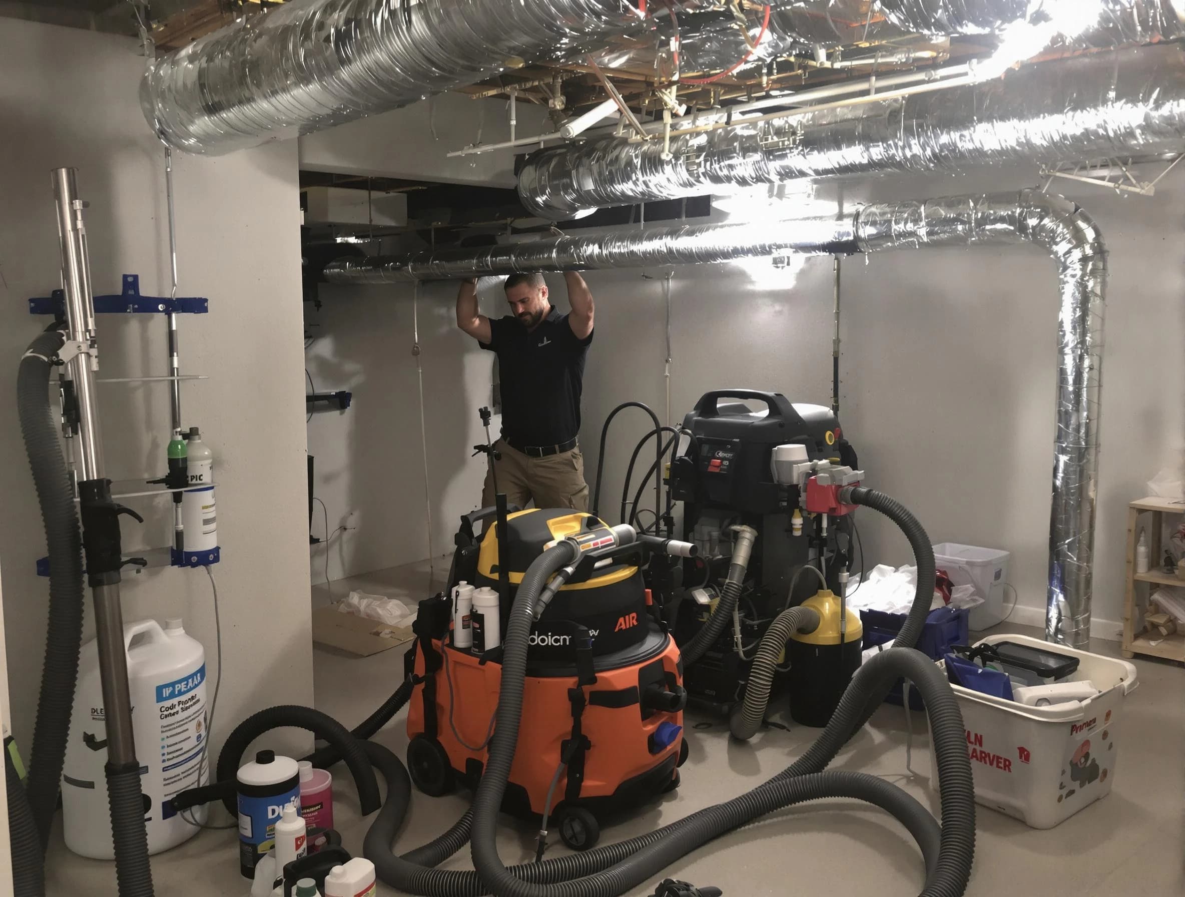 Jonesboro Air Duct Cleaning specialist performing professional mold removal from air ducts using safety equipment in Jonesboro